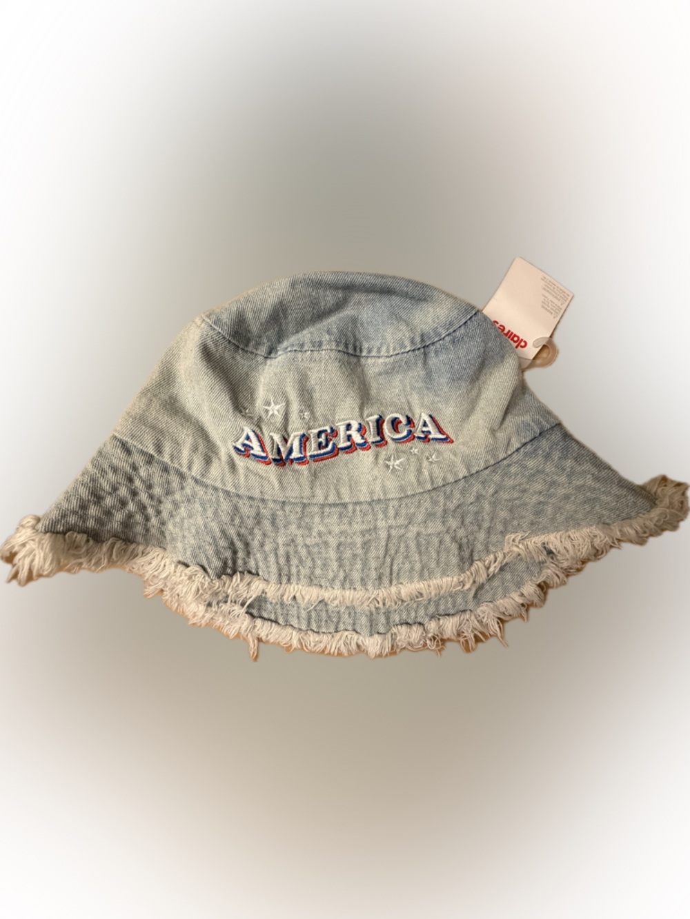 Claire's Light Blue Denim 'America' Frayed Bucket Hat